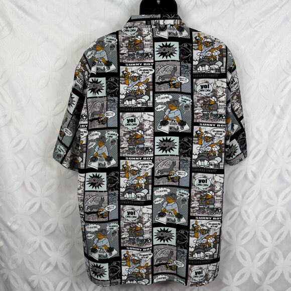 Vintage Y2K Dagacci Plaitum Jean Wear All Over Urban Comic Shirt Size L - Picture 6 of 7